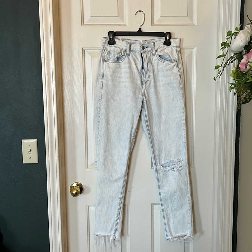 American Eagle Light Wash Boyfriend Fit Distressed Jeans, Size 2